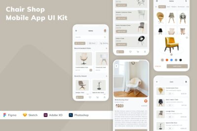 家具电商椅子店移动应用APP UI KIT (SKETCH,FIG,XD,PSD)