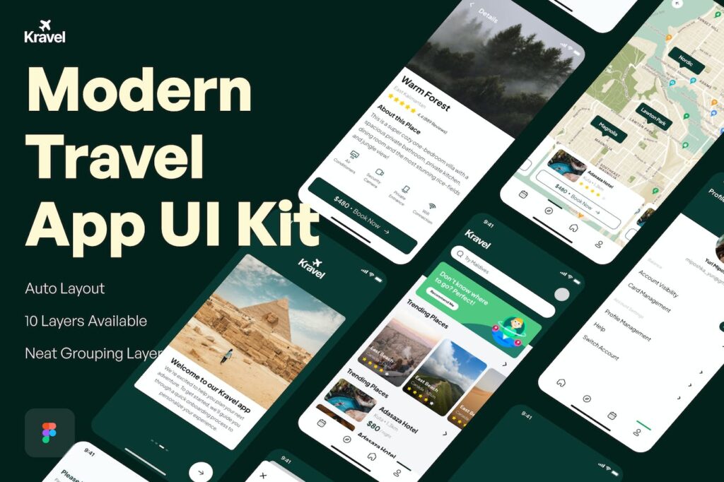 现代旅行应用APP UI KIT (FIG)