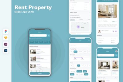 物业租赁移动应用 App UI Kit (FIG,PSD,SKETCH,XD)