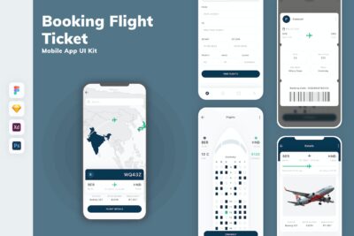 预订机票手机应用App UI Kit (SKETCH,FIG,XD,PSD)