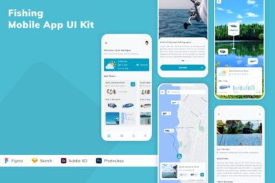 钓鱼活动手机应用APP UI KIT (SKETCH,FIG,XD,PSD)