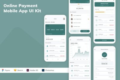 在线支付移动应用APP UI KIT (FIG,PSD,SKETCH,XD)