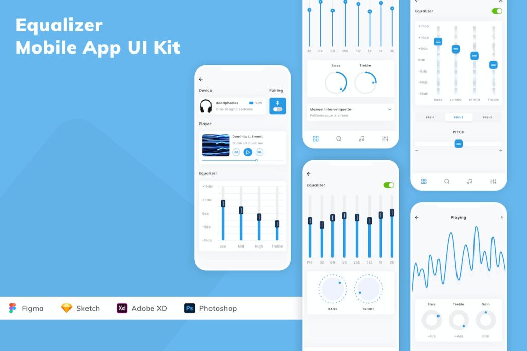 均衡器移动应用APP UI KIT (SKETCH,FIG,XD,PSD)