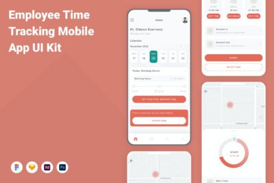员工时间跟踪移动应用APP UI KIT (FIG,PSD,SKETCH,XD)