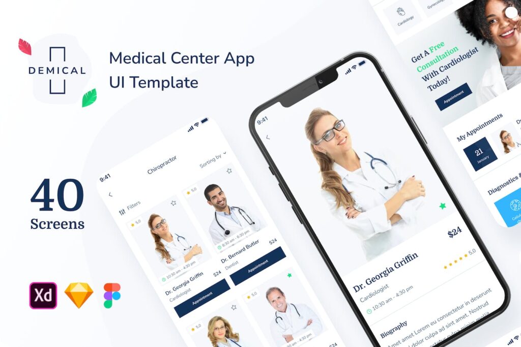 医疗中心应用APP UI KIT (FIG,SKETCH,XD)