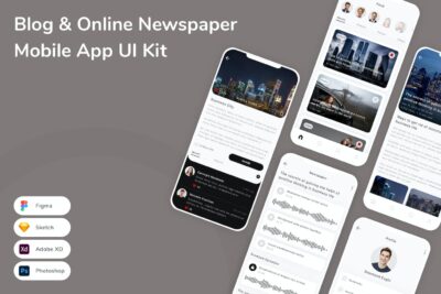 资讯博客和在线报纸移动应用APP UI KIT (FIG,PSD,SKETCH,XD)