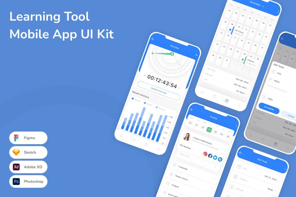 学习工具移动应用APP UI KIT (FIG,PSD,SKETCH,XD)