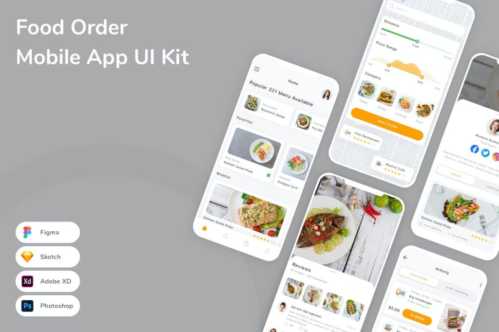 食品订购移动应用APP UI KIT (FIG,PSD,SKETCH,XD)