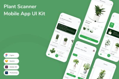 植物扫描仪移动应用APP UI KIT (SKETCH,FIG,XD,PSD)