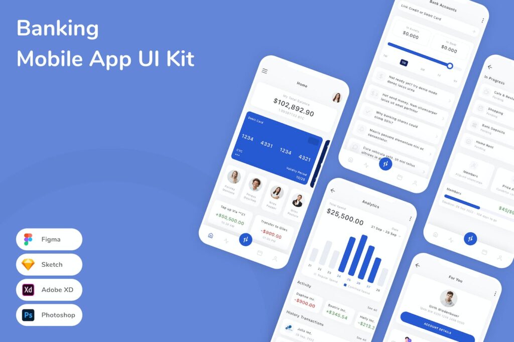 银行移动应用APP UI KIT (FIG,PSD,SKETCH,XD)