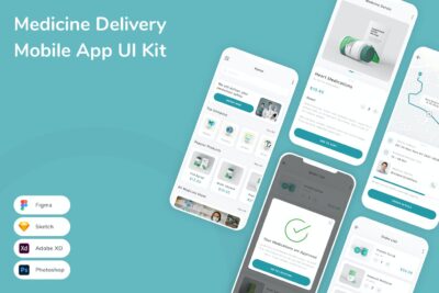 送药药物递送移动应用APP UI KIT (FIG,PSD,SKETCH,XD)