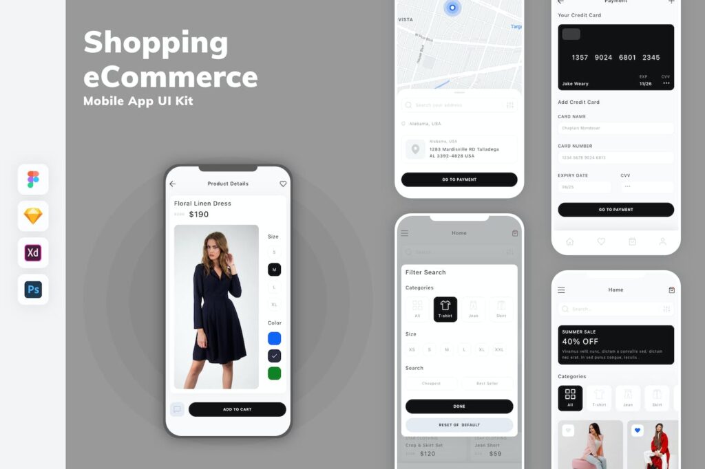 购物和电商移动应用APP UI KIT (FIG,PSD,SKETCH,XD)