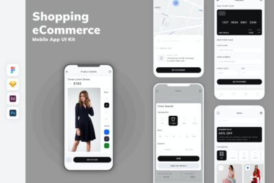 购物和电商移动应用APP UI KIT (FIG,PSD,SKETCH,XD)