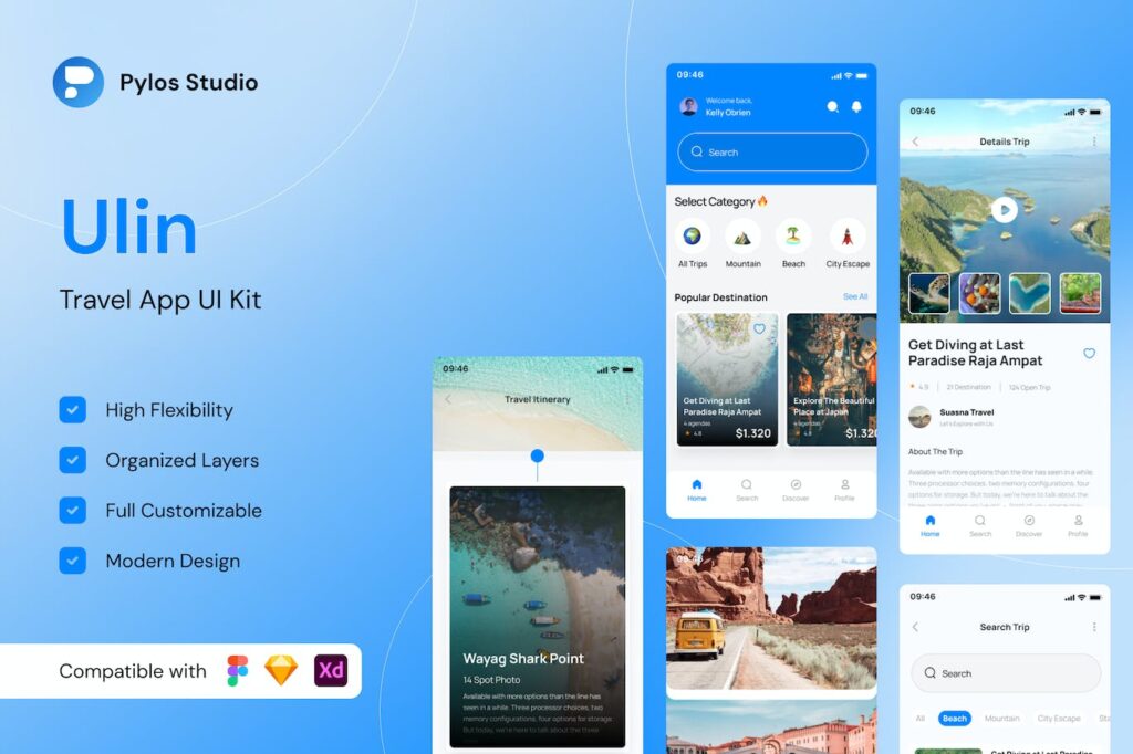 旅行移动应用APP UI KIT (FIG)