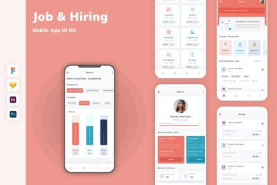工作和招聘移动应用APP UI KIT (FIG,PSD,SKETCH,XD)