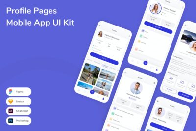 配置文件页面移动应用APP UI KIT (FIG,PSD,SKETCH,XD)