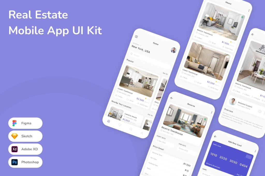 房地产移动应用APP UI KIT (FIG,PSD,SKETCH,XD)