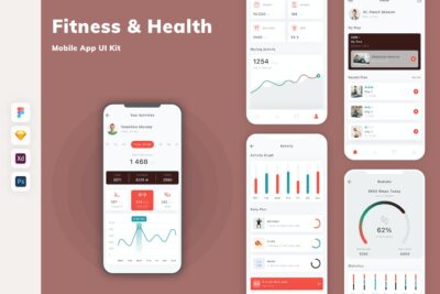 健身与健康移动应用APP UI KIT (FIG,PSD,SKETCH,XD)