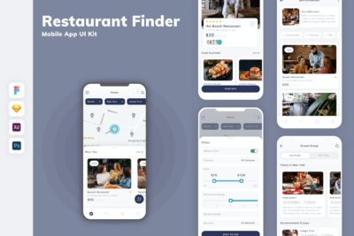 美食评价点评移动应用APP UI KIT (FIG,PSD,SKETCH,XD)