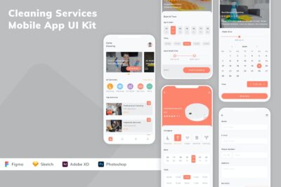 清洁服务移动应用APP UI KIT (FIG,SKETCH,XD,PSD)