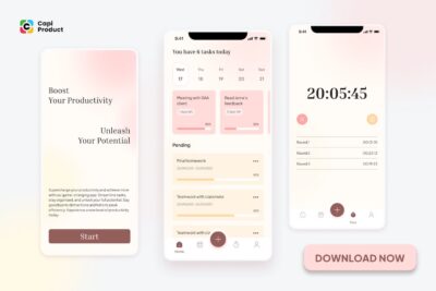 生产力应用程序 – 简约设计风格App UI Kit (FIG)