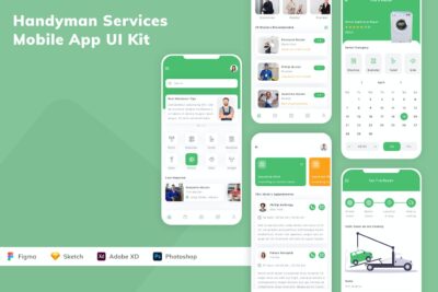 勤杂工服务移动应用APP UI KIT (FIG,SKETCH,XD,PSD)