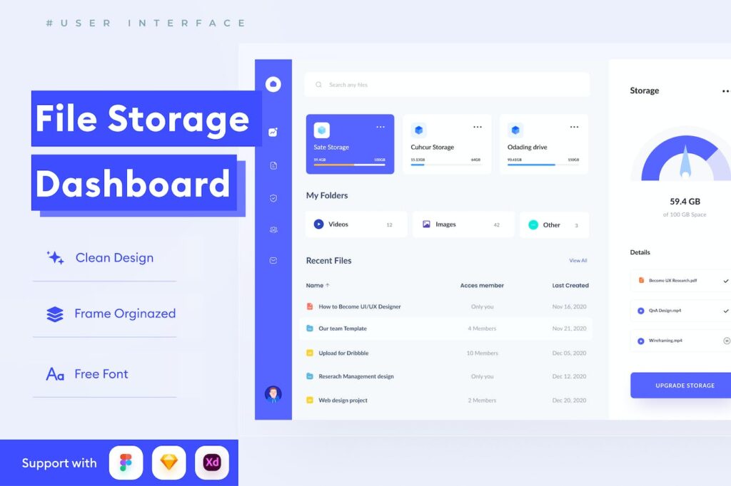 文件存储仪表盘网页后台UI (FIG,XD,SKETCH)
