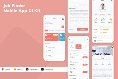 招聘找工作移动应用APP UI KIT (SKETCH,FIG,XD,PSD)