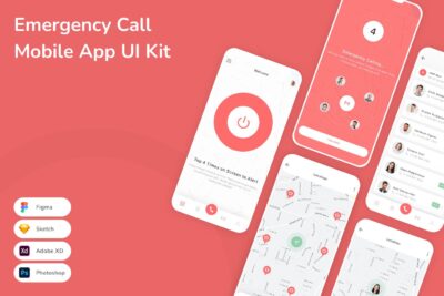 紧急呼叫移动应用APP UI KIT (FIG,PSD,SKETCH,XD)