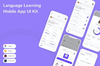 语言学习移动应用APP UI KIT (FIG,PSD,SKETCH,XD)