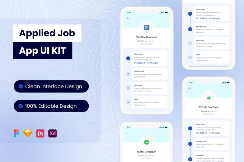 应聘工作移动应用 APP UI KIT (FIG,SKETCH,XD)