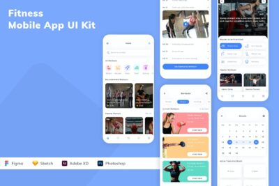 健身移动应用APP UI KIT (FIG,SKETCH,XD,PSD)