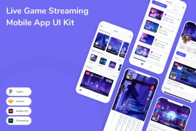 实时游戏流媒体移动应用APP UI KIT (FIG,PSD,SKETCH,XD)