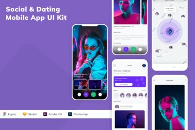 社交和约会移动应用APP UI KIT (FIG,PSD,SKETCH,SVG)