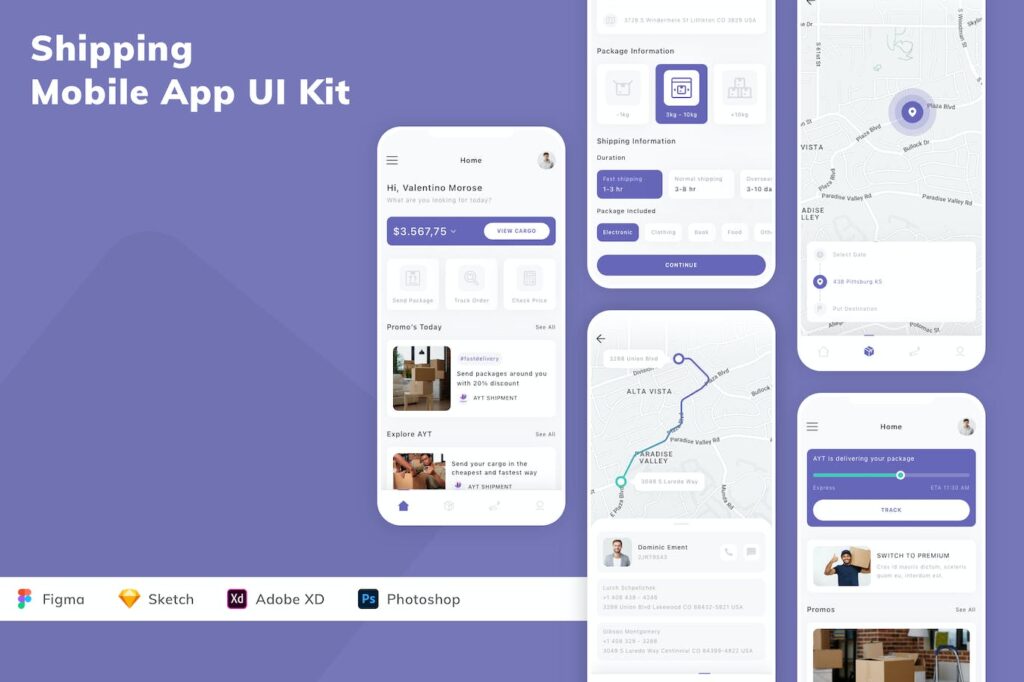 装运移动应用App UI Kit (FIG,PSD,SKETCH,XD)