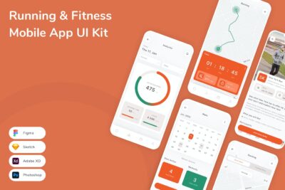 跑步和健身移动应用APP UI KIT (FIG,PSD,SKETCH,XD)