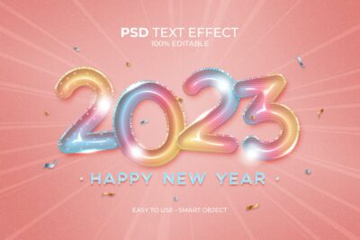 2023年新年快乐箔气球PS图层样式 (PSD)