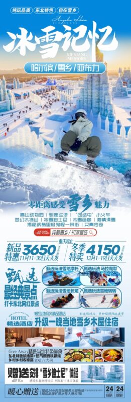 东北哈尔滨延边漠河极光雪村土豆滑雪冰雕旅游海报psd设计素材(48)