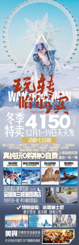 东北哈尔滨延边漠河极光雪村土豆滑雪冰雕旅游海报psd设计素材(72)