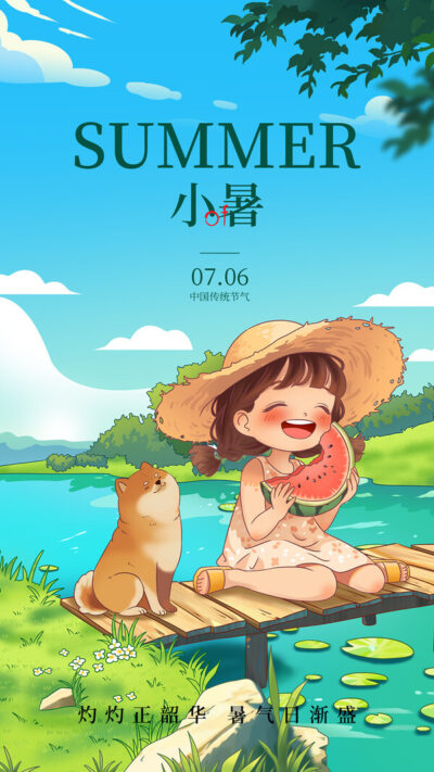 二十四24节气小暑节日宣传手机H5海报壁纸模板PSD设计素材(26)
