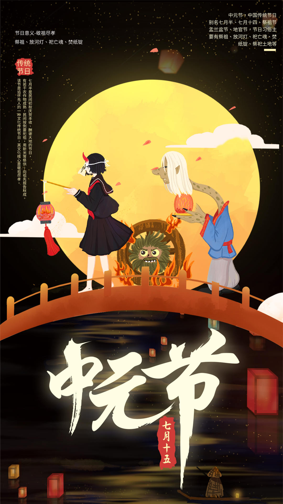 中元节中元祭祖活动宣传海报模板PSD设计素材(08)