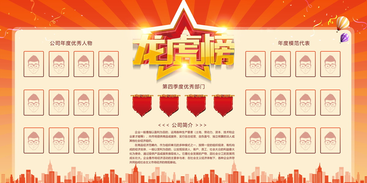 龙虎榜公司销售业绩喜报光荣榜精英榜背景墙PSD横版设计素材(19)