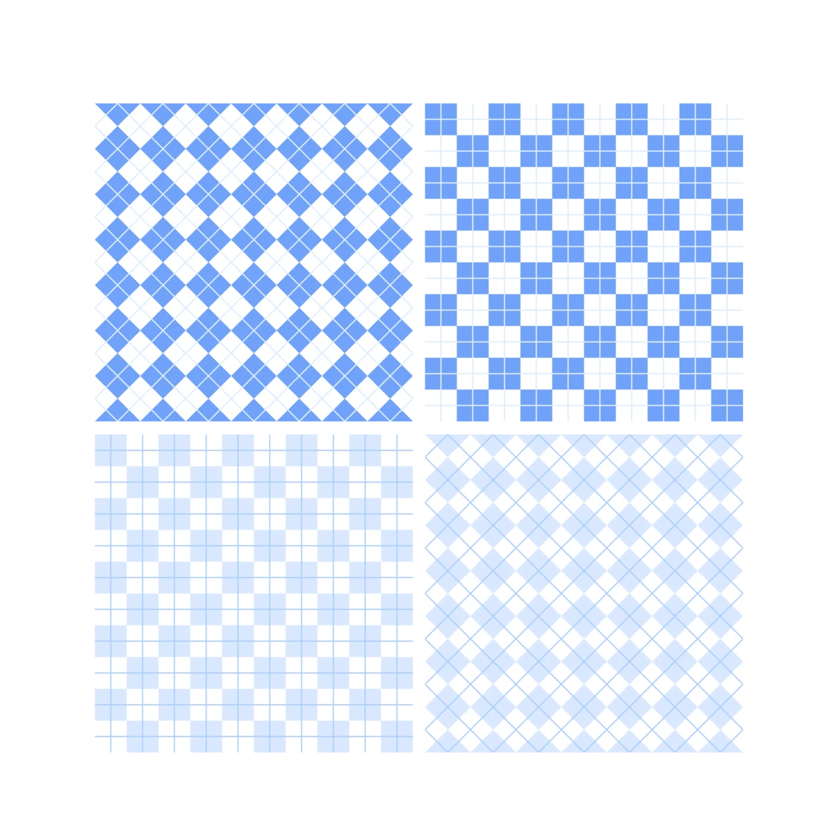 蓝色系甜美清新菱格JK格纹水色爱心无缝背景底纹图片AI矢量素材(5)