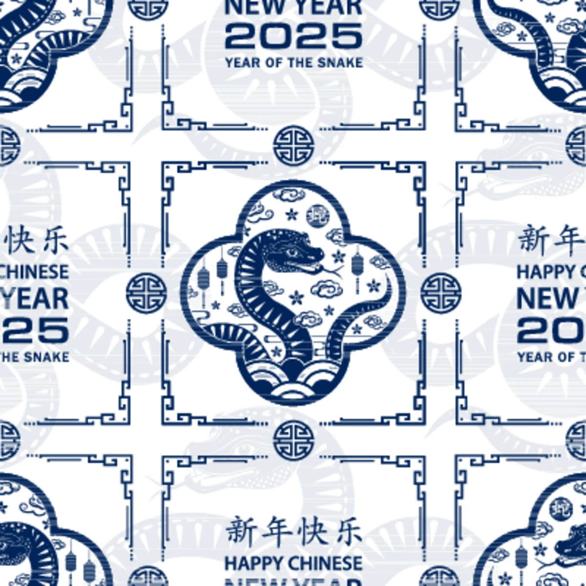 2025蛇年新年春节创意中式剪纸风图案插画海报展板背景ai设计素材(21)