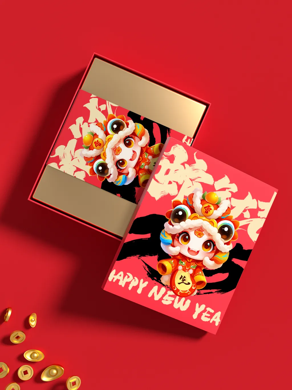 2025蛇年新年春节礼盒包装红包智能贴图文创样机(104).psd
