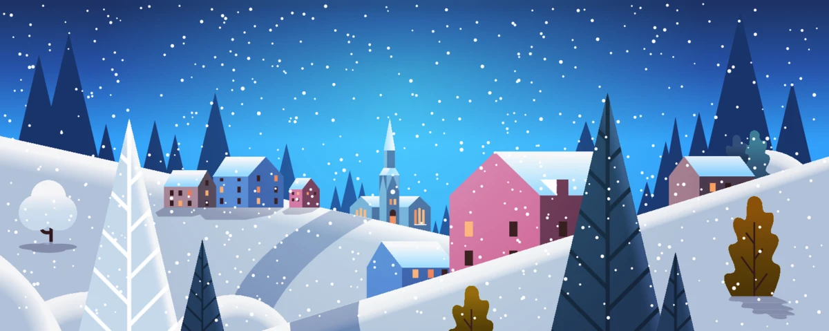 圣诞节雪地场景主视觉扁平人物小人插画模板(107).ai