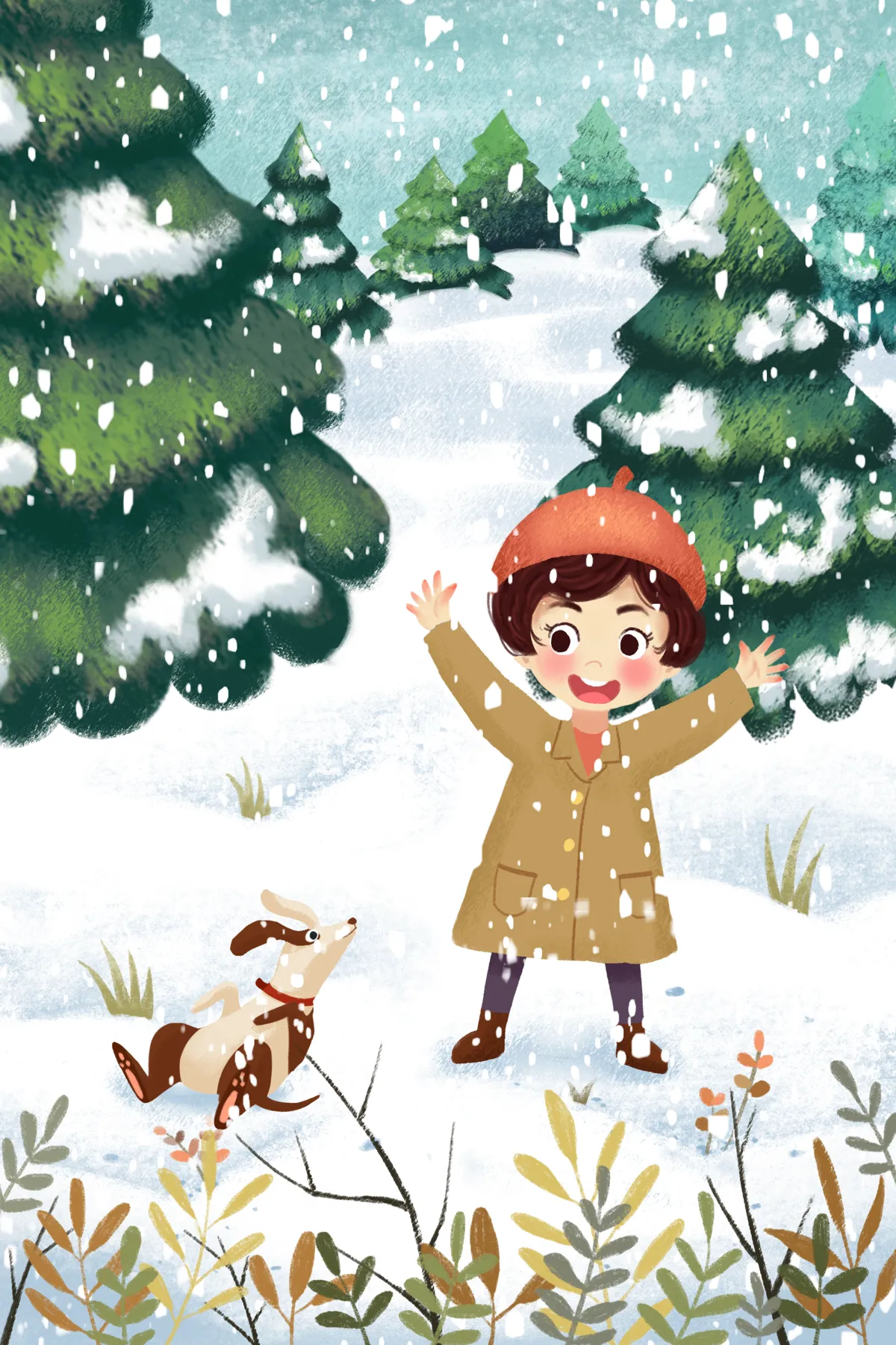 冬天冬季场景雪地雪人雪景24节气大雪卡通人物插画PSD分层素材(66)