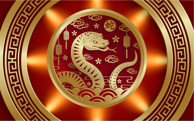 2025新年快乐蛇年行大运红色庆典金蛇金边海报展板大图背景设计模板(111).ai
