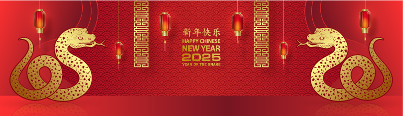 2025新年快乐蛇年行大运红色庆典金蛇金边海报展板大图背景设计模板(93).ai