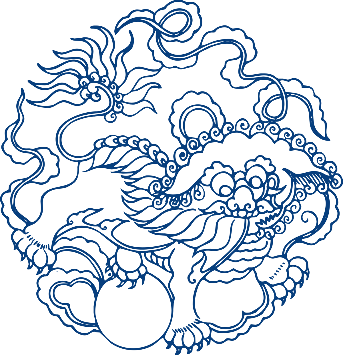 青花瓷纹样花卉镂空剪纸设计png透明素材(75)
